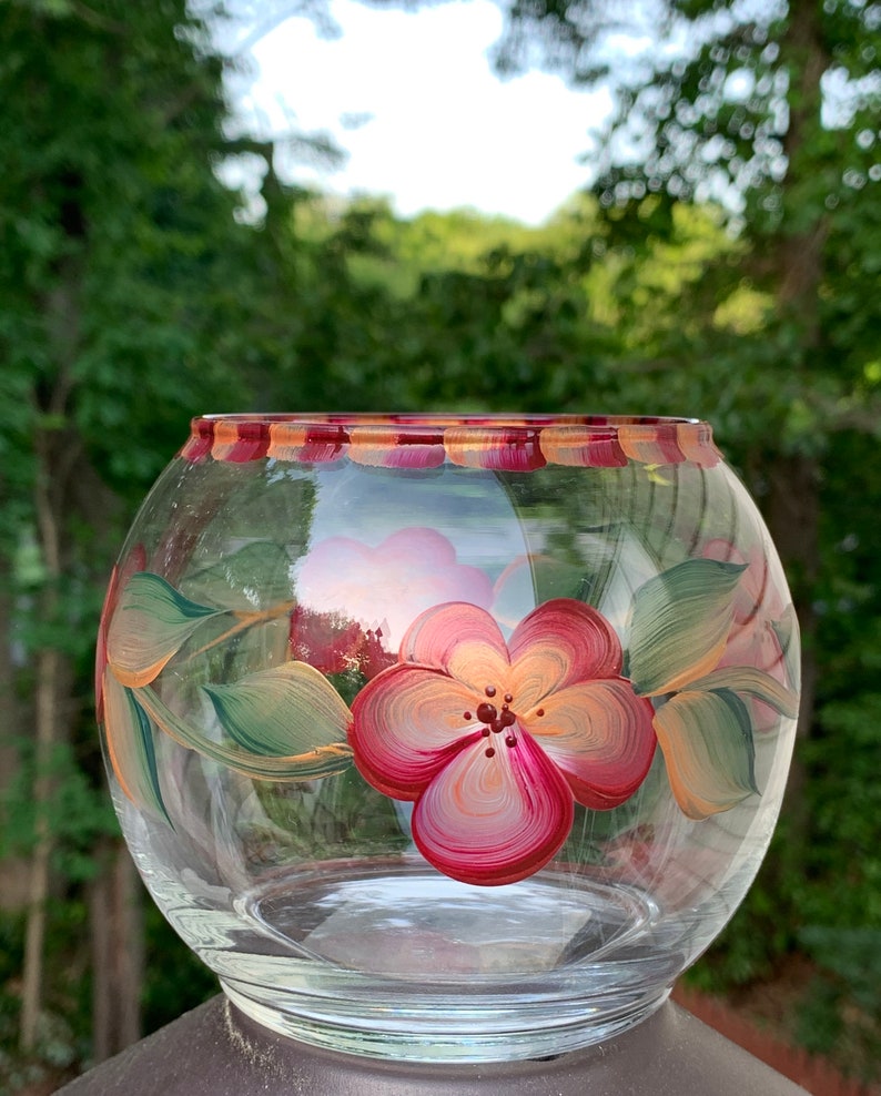 Hand Painted Glass Flower Candle Holder Potpourri Dish Etsy