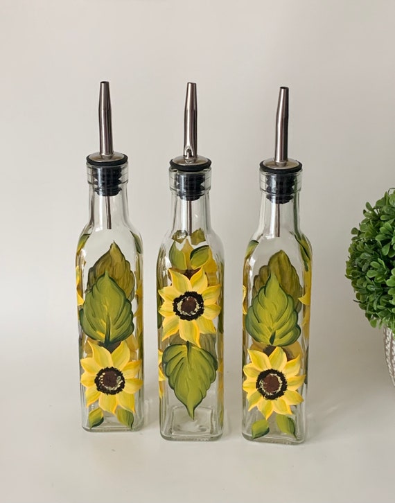 Bouteille d'huile d'olive peinte avec tournesols, distributeur de savon,  porte-savon, distributeur de vinaigre, distributeur de savon liquide,  mariage tournesol, cadeau maman -  France