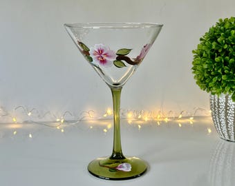 Painted martini glass cherry blossom martini gift, vodka martini glass mom, 21st birthday gift for her, martini lover gift cocktail glass