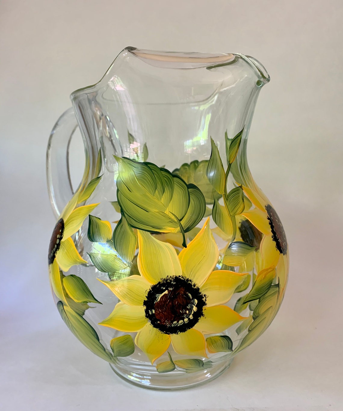 Hand Painted Glass Pitcher Set. Etsy