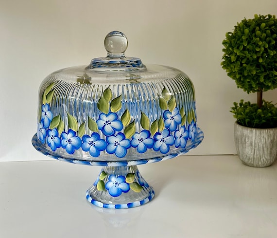 Blue glass cake plate hotsell