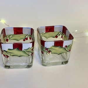 Painted Christmas glass candle holder Christmas berry centerpiece,  housewarming or Christmas gift, grab bag gift 21st birthday gift for her