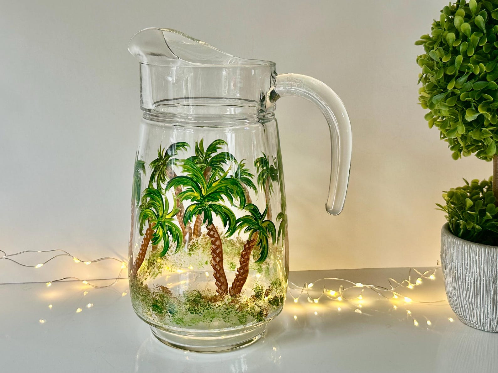 Tree Pitcher Palm Trees Glass Pitcher, Large Glass Tropical Pitcher, Water Sangria ...