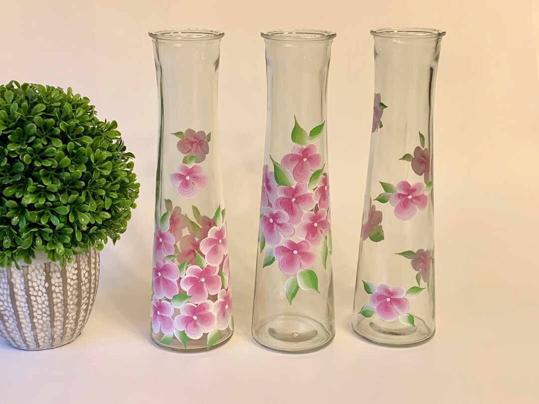 Painted Glass Bud Vase With Pink Flowers, Bud Vase, Step Mom Gift