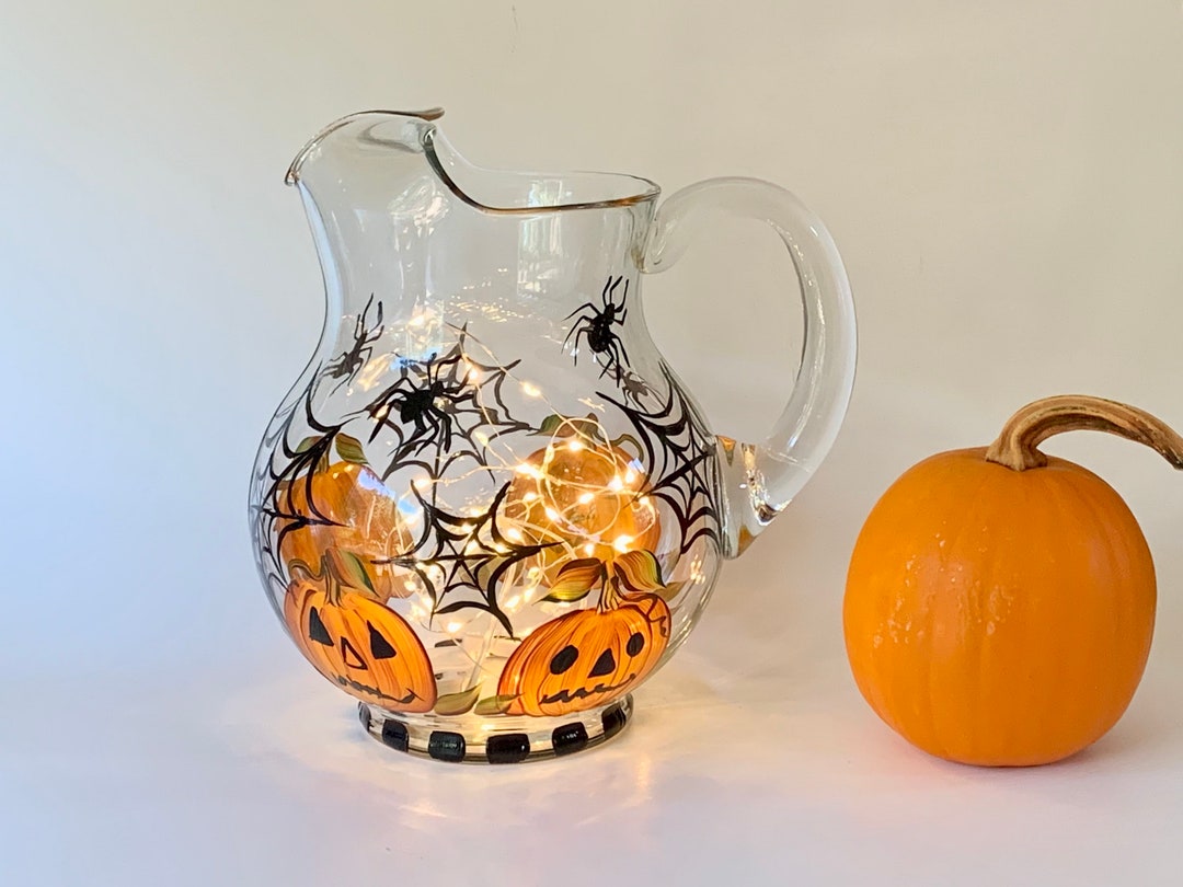 Halloween Glass Spooky Pitcher, Fall Spooky Pumpkin Pitcher, Spiders ...