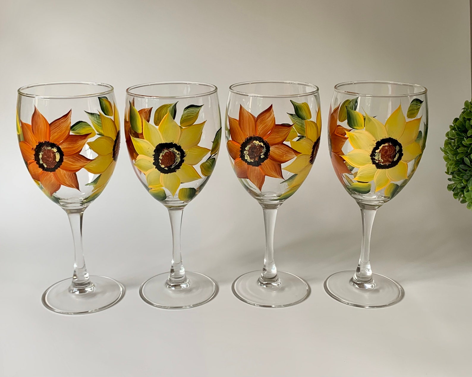 Set of 2 Handpainted Wine Glasses With Orange and Yellow Etsy