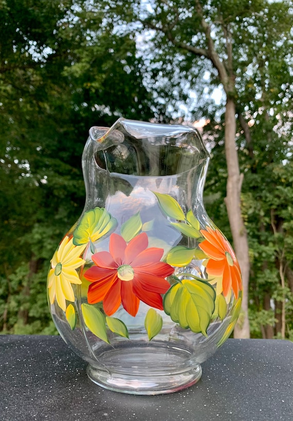 HAVING A PARTY? MidCentury Sangria Pitcher & 6 Glasses Handblown Amber  Spain