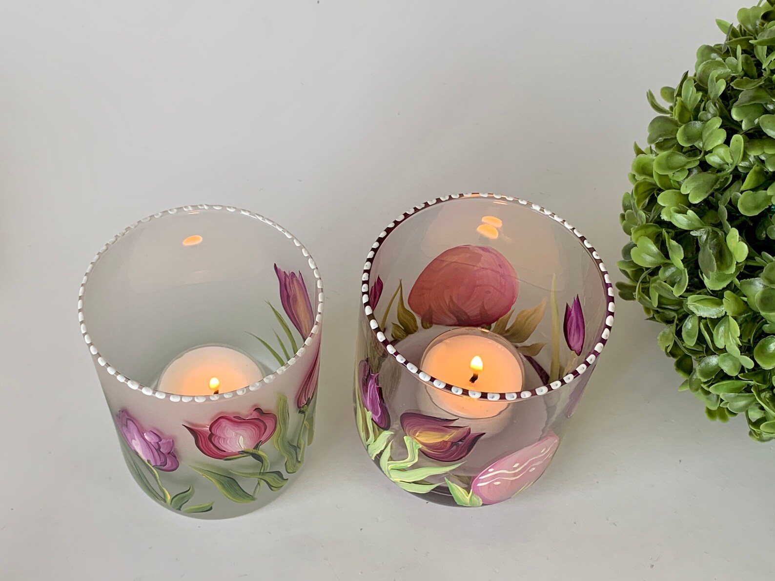 Painted Tulips Candle Holders on a Frosted Glass or a Clear Etsy