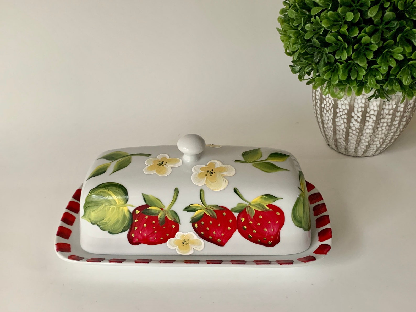 Hand Painted Ceramic Butter Dish Strawberry Butter Dish With Etsy