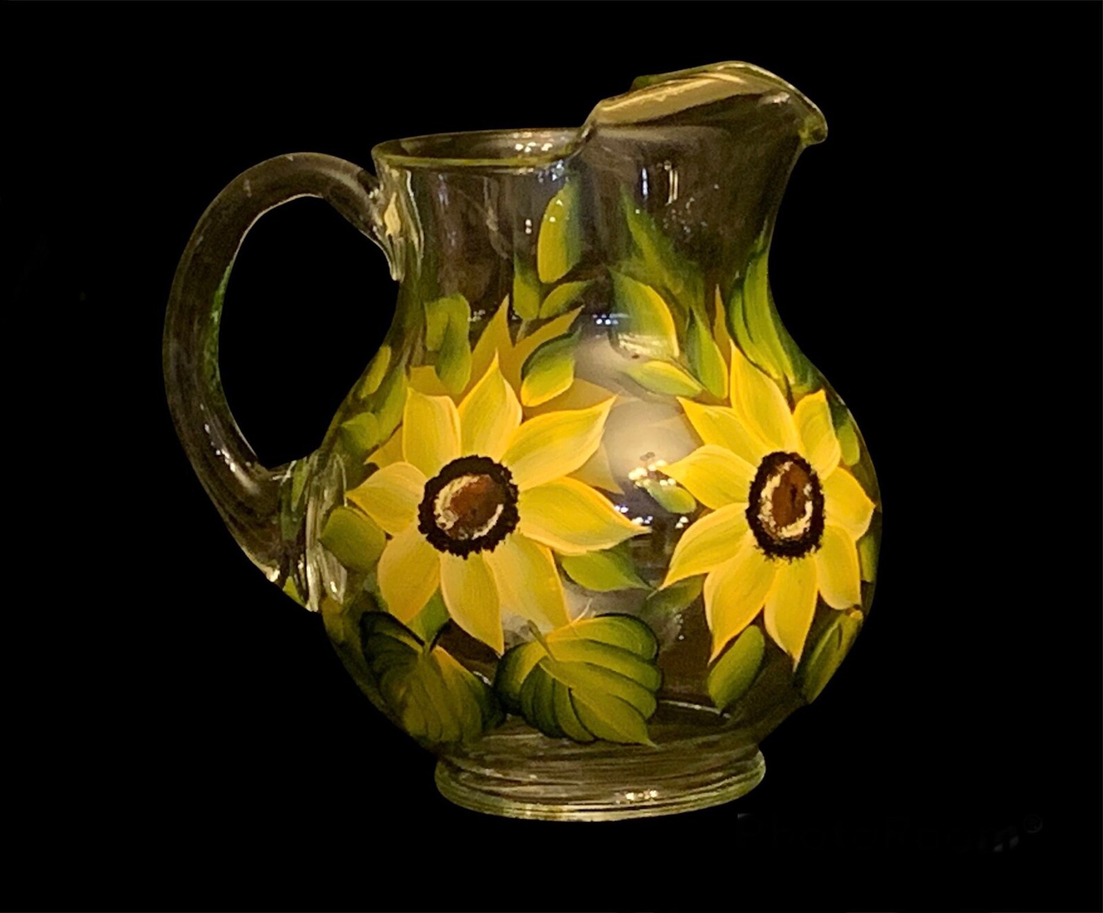 Hand Painted Glass Pitcher Set. Etsy