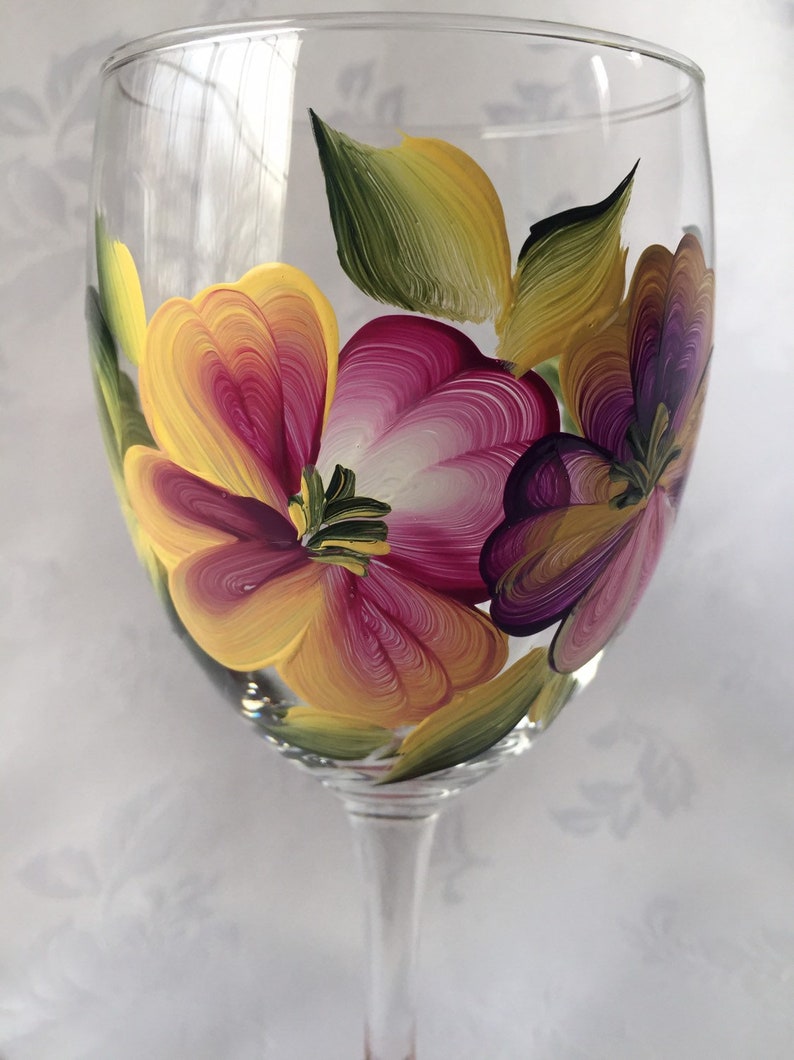 Pansies Wine Glasses Wine Goblet Painted Wine Glass Set Etsy