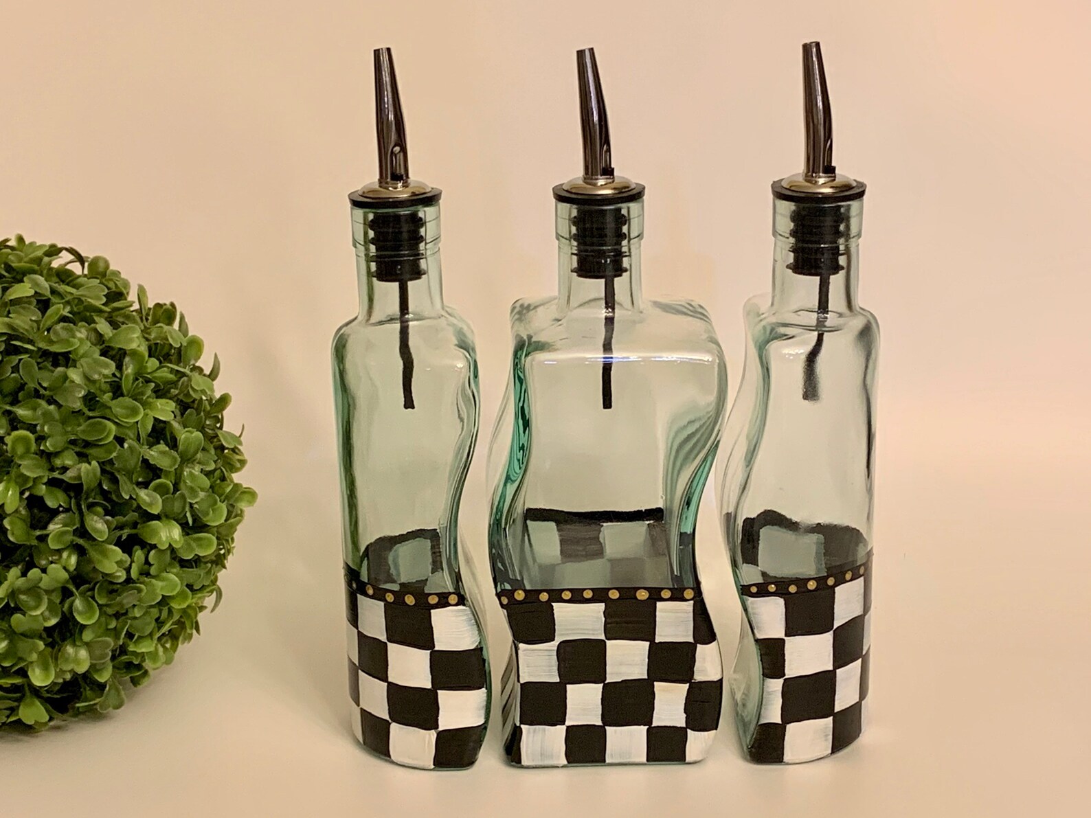 Painted black and white checker olive oil bottle soap Etsy