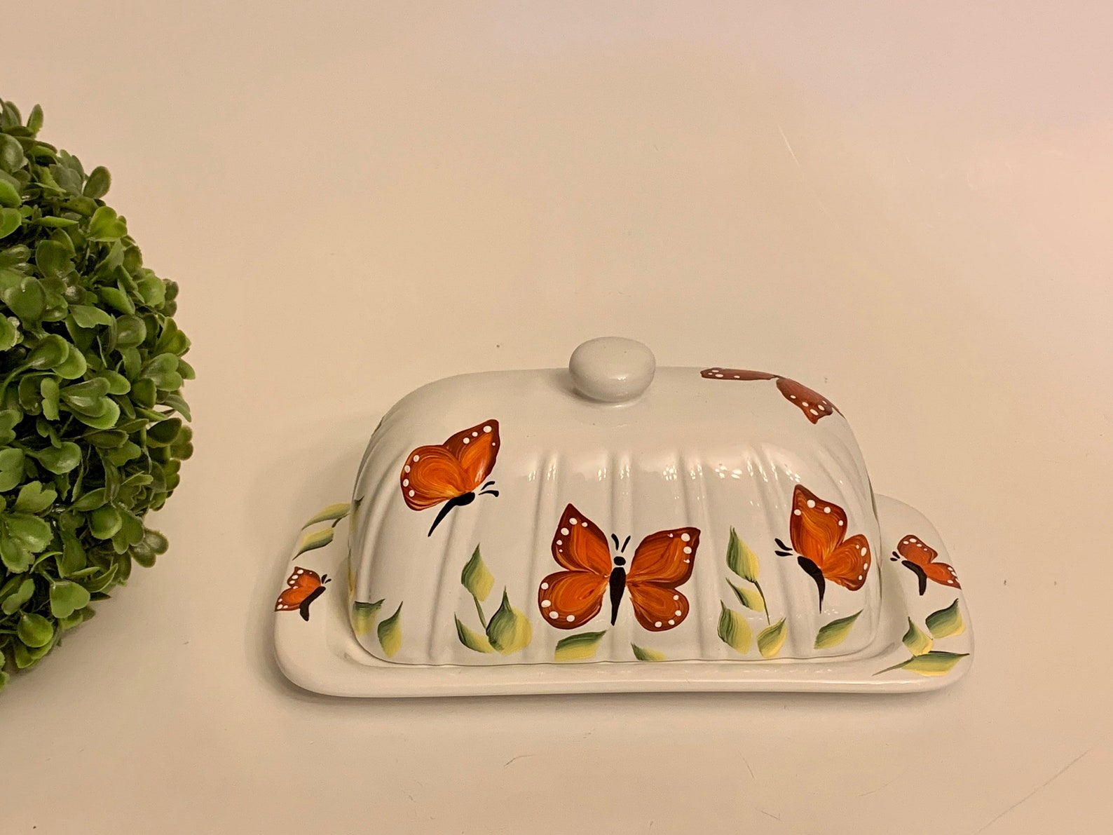 Painted butter dish with monarch butterflies ceramic butter Etsy