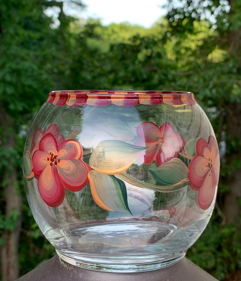 Hand Painted Glass Flower Candle Holder Potpourri Dish Etsy