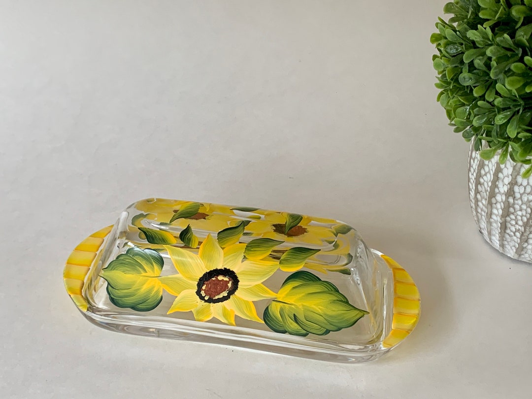 Butter dish sunflowers glass butter dish covered butter Etsy Italia