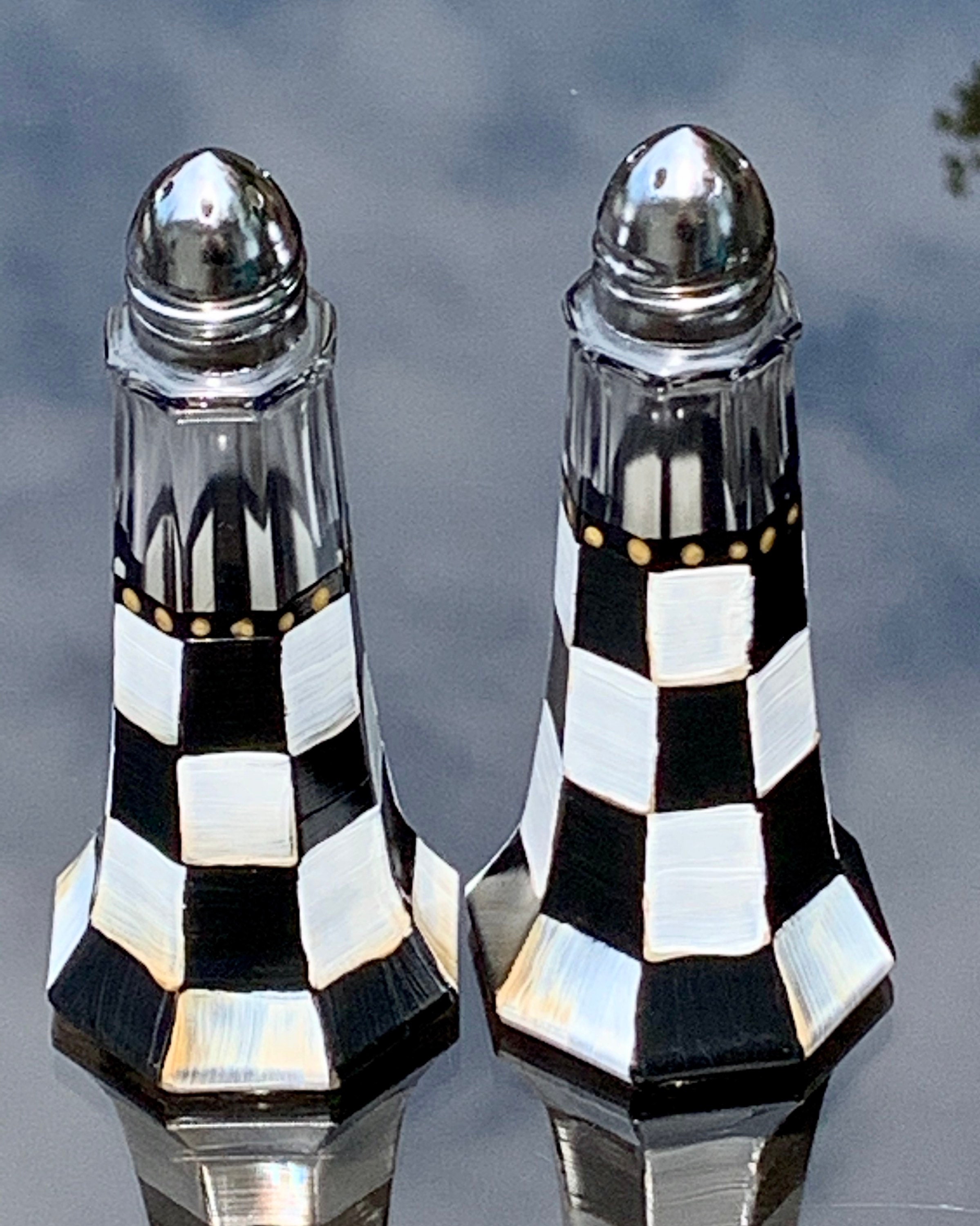 Painted salt and pepper shakers with black and white Etsy