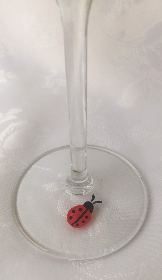 Set Of 2 Oversized Wine Glasses With Cute Ladybugs All Around Etsy