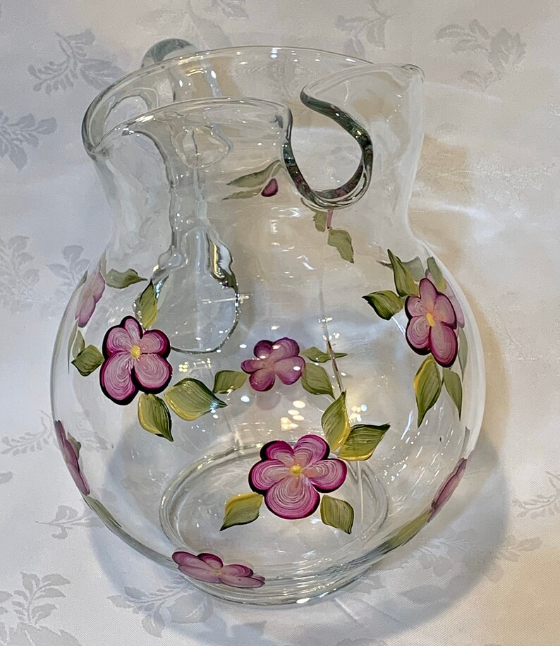 Hand Painted Glass Pitcher Set Choose From 3 Variations. Etsy