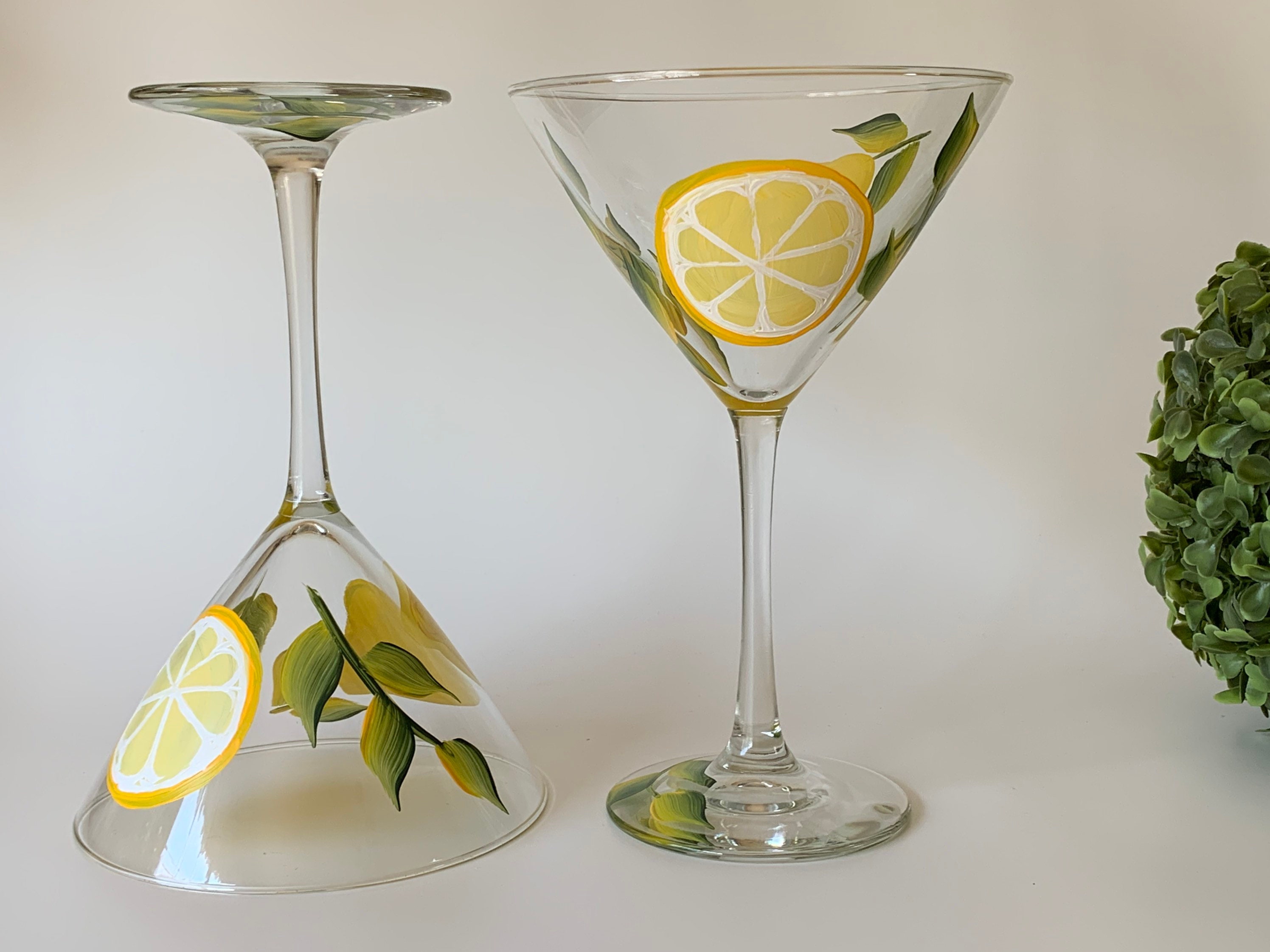 Lemon Drop Hand Painted cocktail glass
