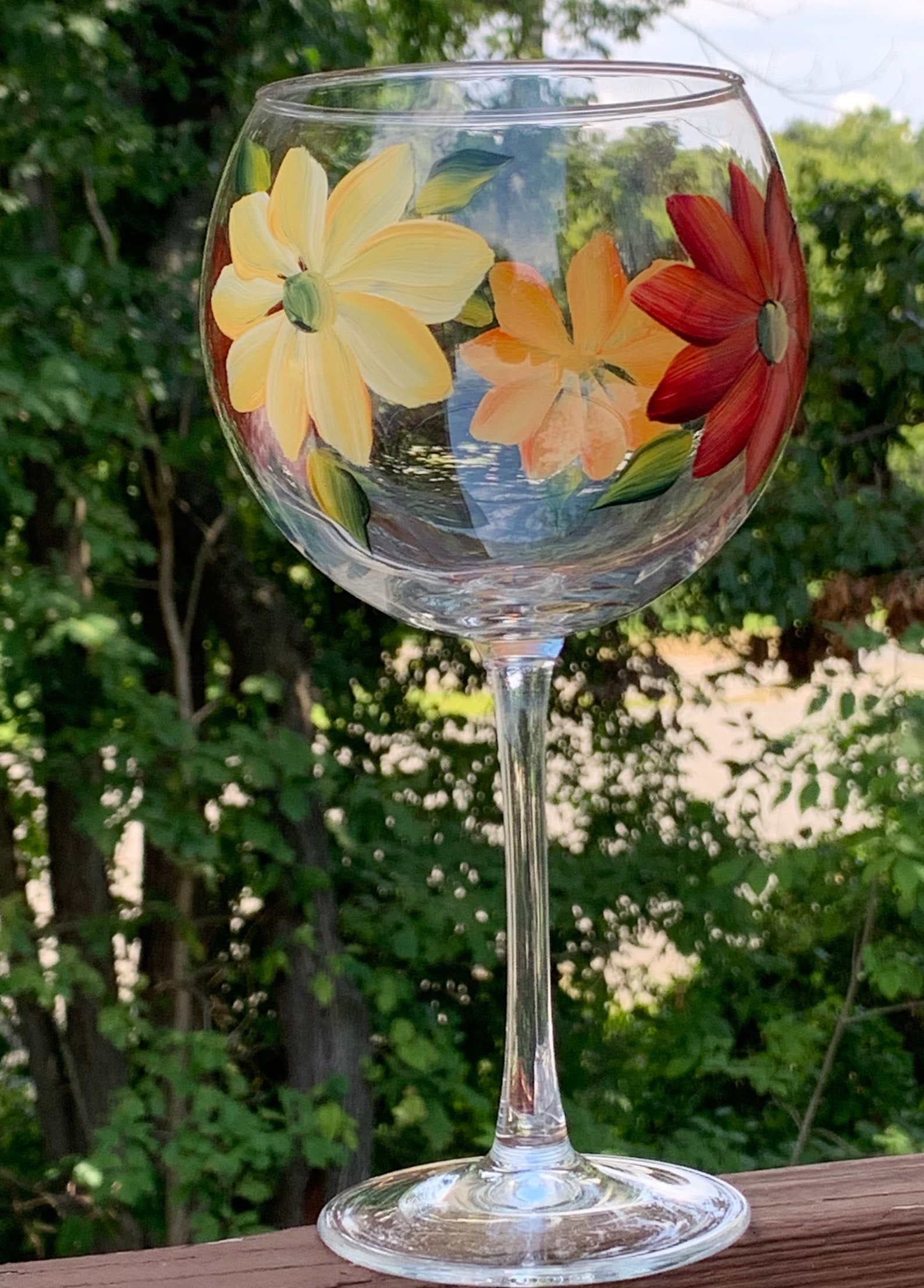 Painted Wine Glasses Painted Fall Daisies Red Wine Glass Etsy
