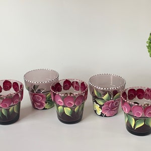 Painted single candle holder with roses, votive candle holder, potpourri holder, cute birthday gift, painted cranberry glass, roses for mom
