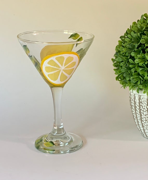 Lemon Drop Hand Painted cocktail glass