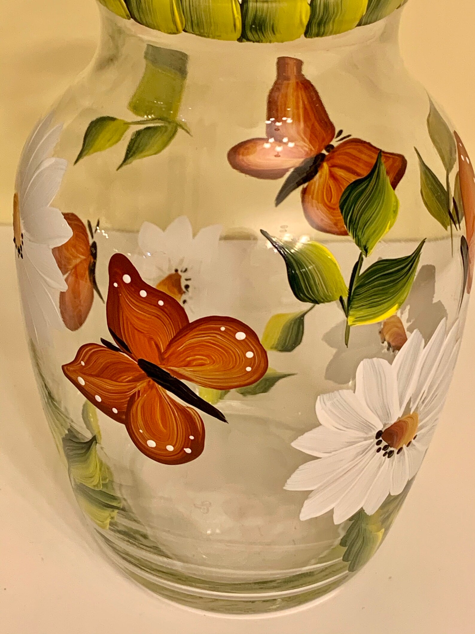 Painted vase with butterflies and daisies. Etsy