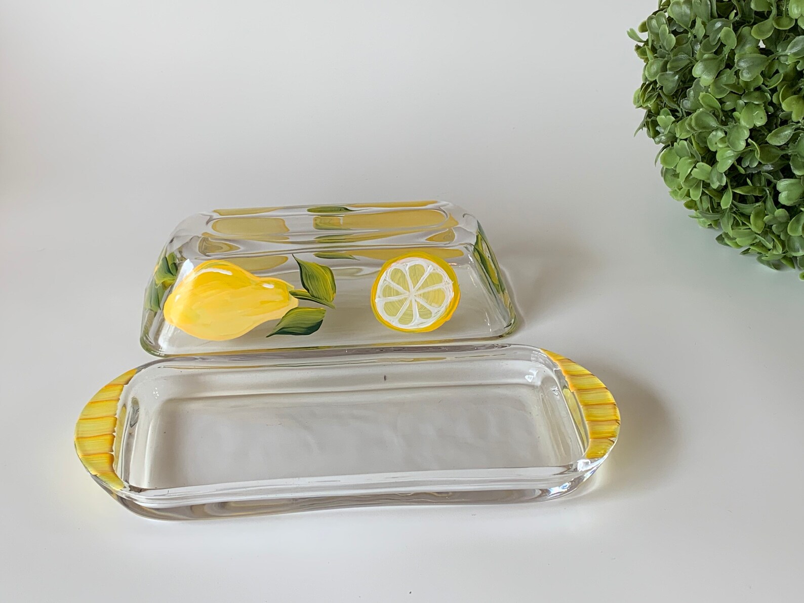 Butter dish painted glass painted lemons butter dish with Etsy