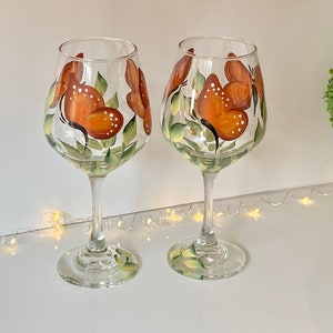 Painted stemmed wine glasses, monarch butterflies goblet, summer wine glass housewarming gift, 21st birthday gift for her, mom gift