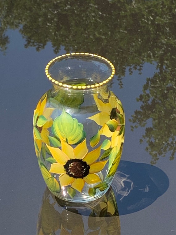 Hand Painted Sunflowers Glass Vase Flowers Vase Gift Etsy
