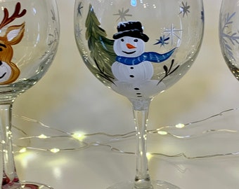 Verres à Vin De Noël Peints à La Main – 465 Ml, Pied Long, Motifs Festifs Pour Les Fêtes Et Cadeaux