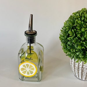 Painted oil bottle, lemons bottle, olive oil dispenser, soap dispenser, dish soap bottle, unique shape bottle, wine bottle, lemon oil