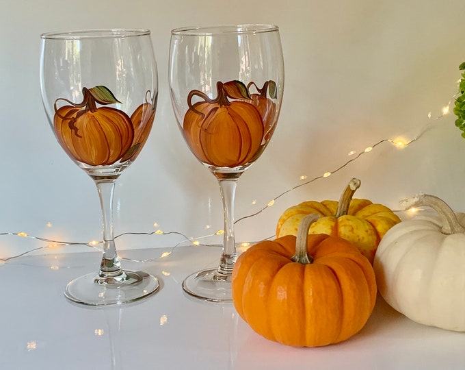 Pumpkin Wine Glasses Fall Table Decor, Cocktail Glasses Fall Gift Basket Idea Fall Wedding Gift