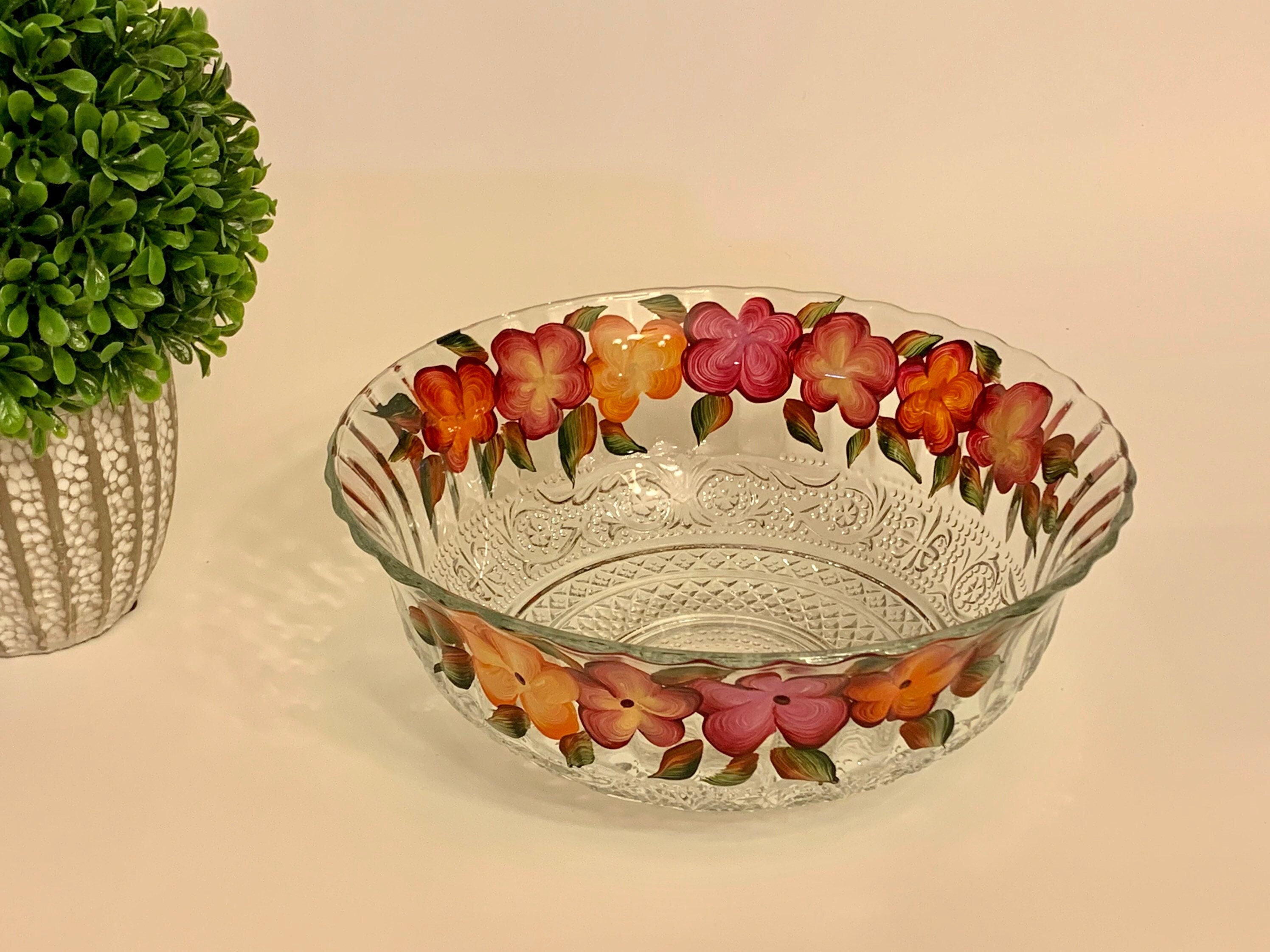 Tioncy 2 Pcs Hand Painted Colorful Glass Fruit Bowls - 10 Inch Woven Design, Decorative Serving Bowls