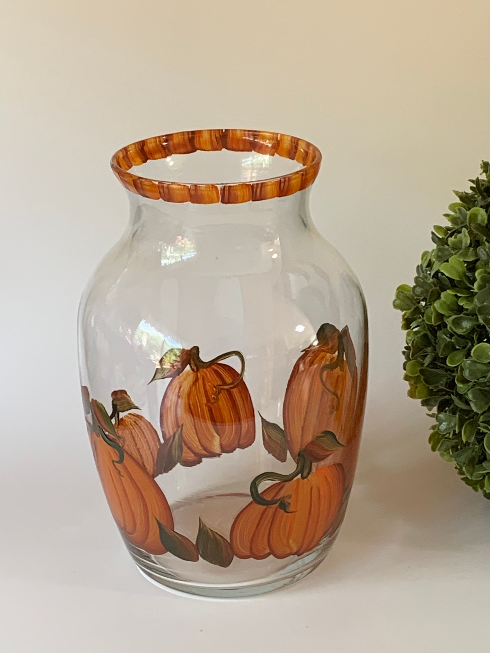 Painted glass pumpkin flower vase autumn table decor fall Etsy