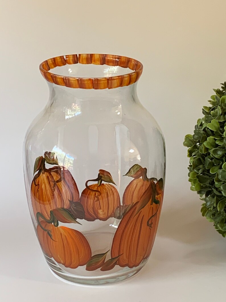 Painted glass pumpkin flower vase autumn table decor fall Etsy