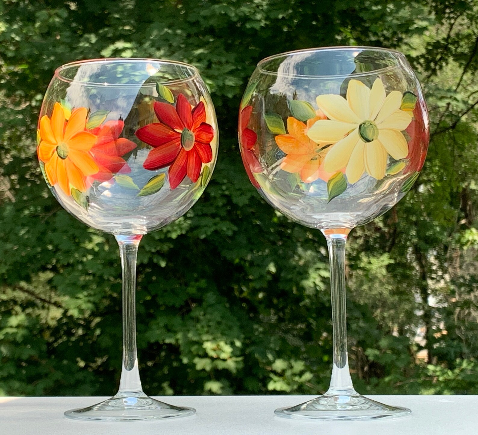 Painted Wine Glasses Painted Fall Daisies Red Wine Glass Etsy