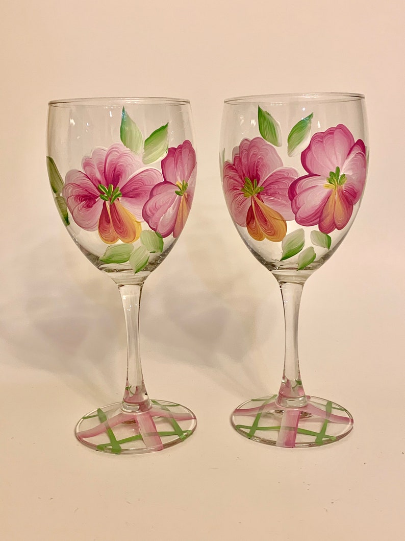 Set of 4 hand painted white wine glasses with delicate Etsy