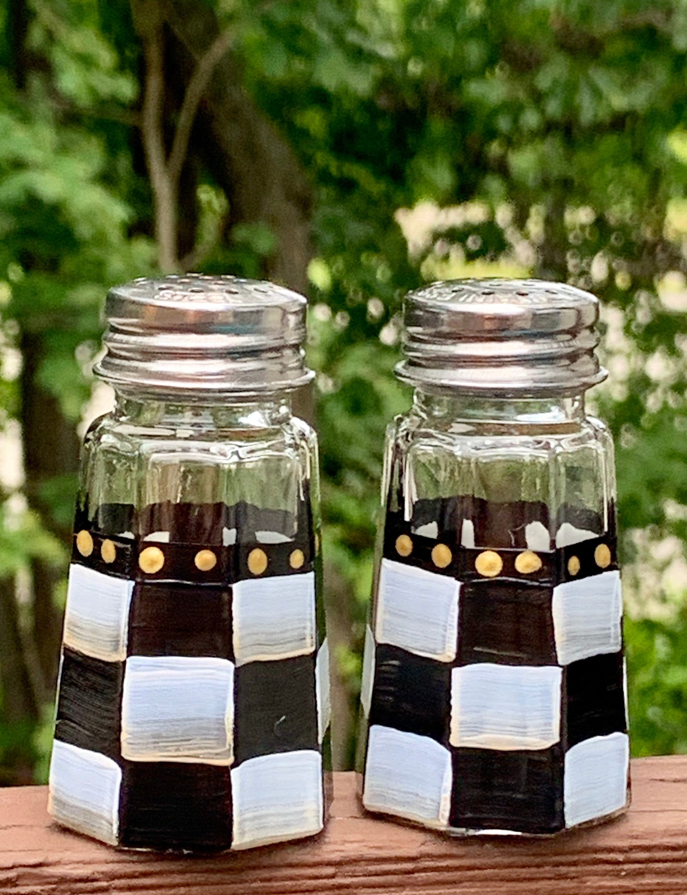 Painted salt and pepper shakers with black and white Etsy
