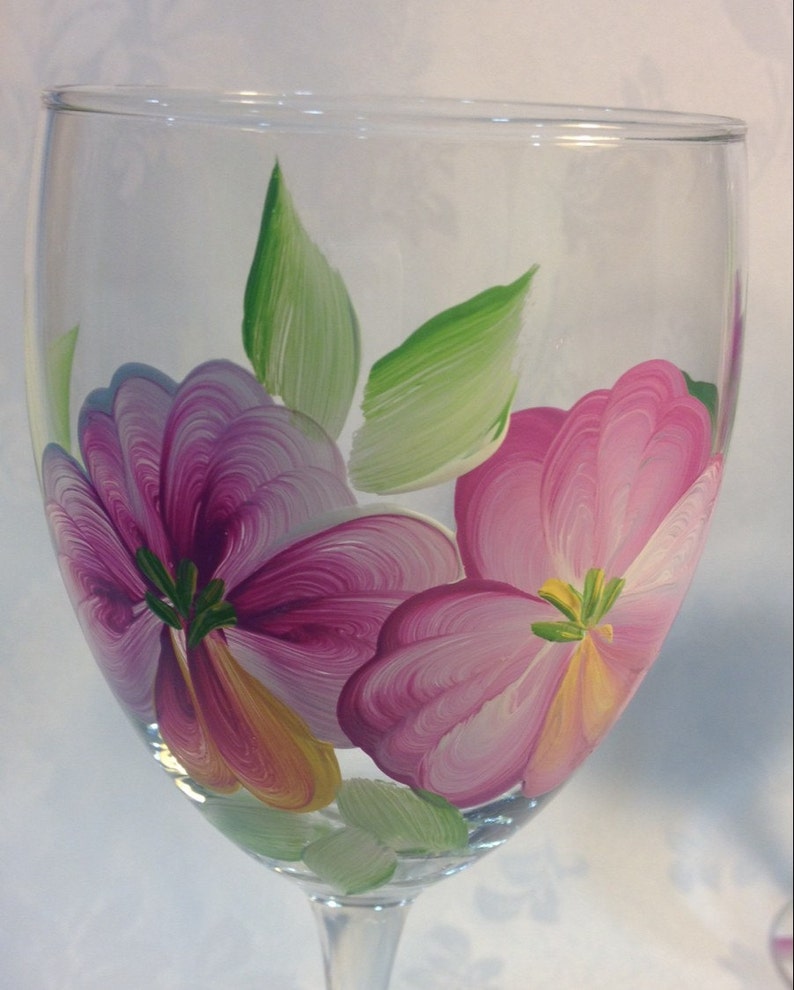 Set of 4 hand painted white wine glasses with delicate Etsy