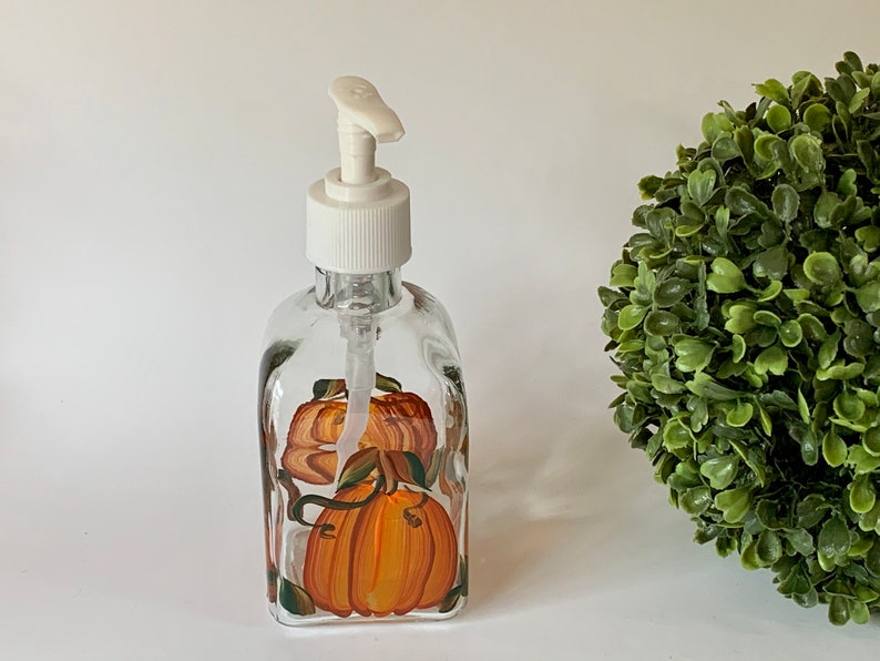 Pumpkins liquid soap dispenser painted glass dish soap Etsy