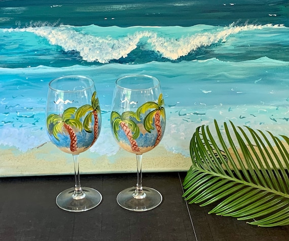 Hand Painted Glass Pitcher Set, Ocean Scene, Tropical Pitcher Set, Palm  Tree Pitcher, Large Glass Pitcher, Water Glass Set, Sangria Pitcher 