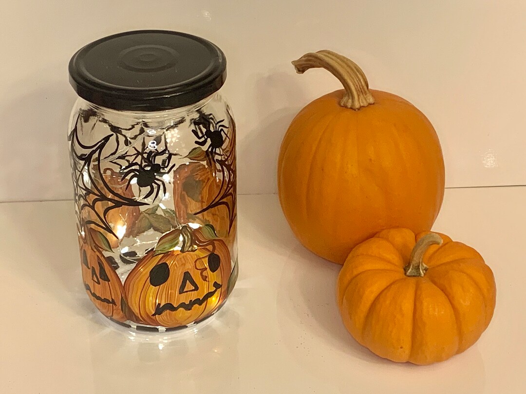 Painted Halloween Jar Spiders Autumn Table Decor Halloween Etsy
