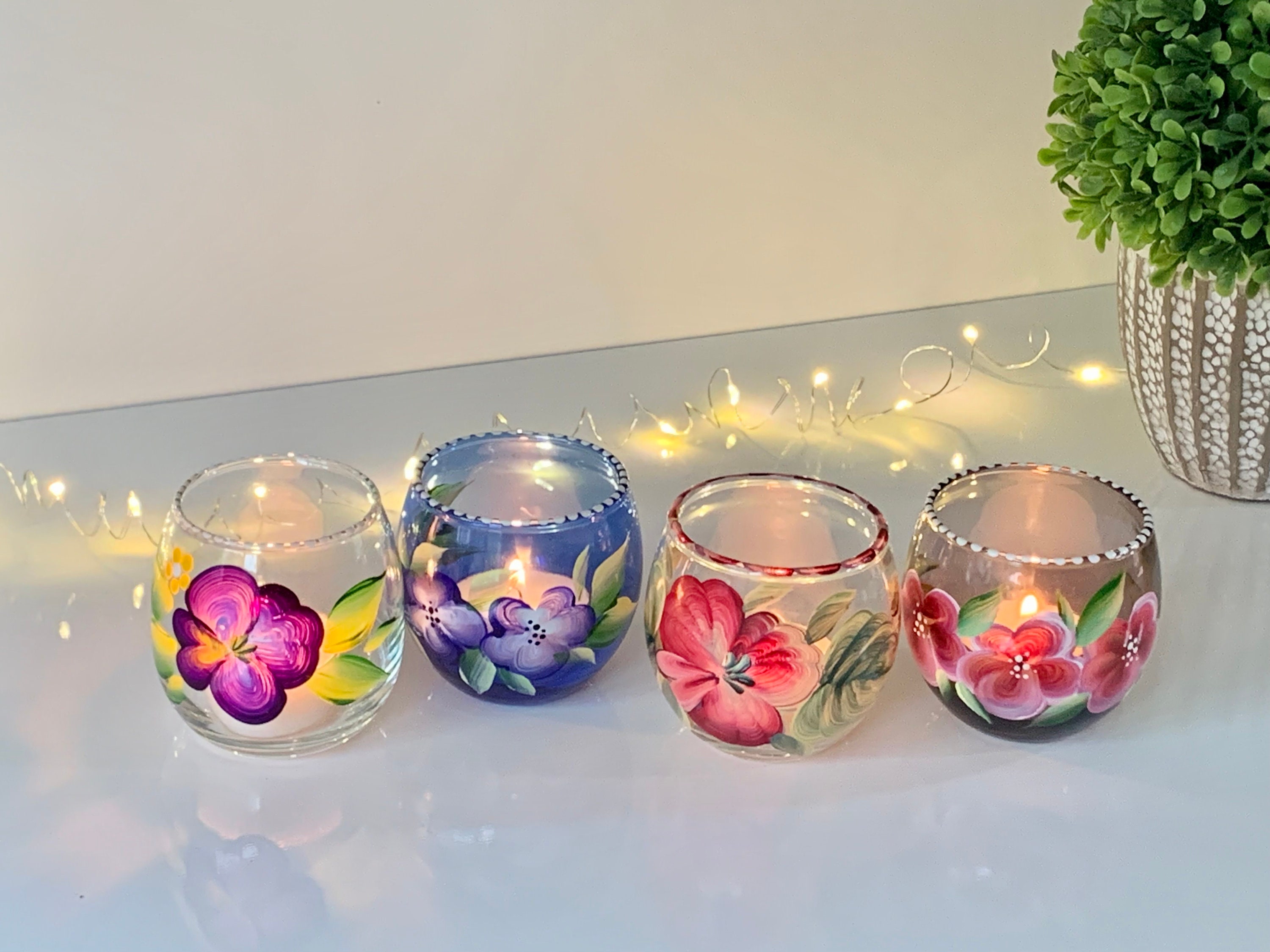 Hand Painted Candle Holder, Cranberry Flowers Tea Light Holder, Potpourri  Holder, Cranberry Blue Glass, Candle Lover Mom Gift Pansies - Etsy