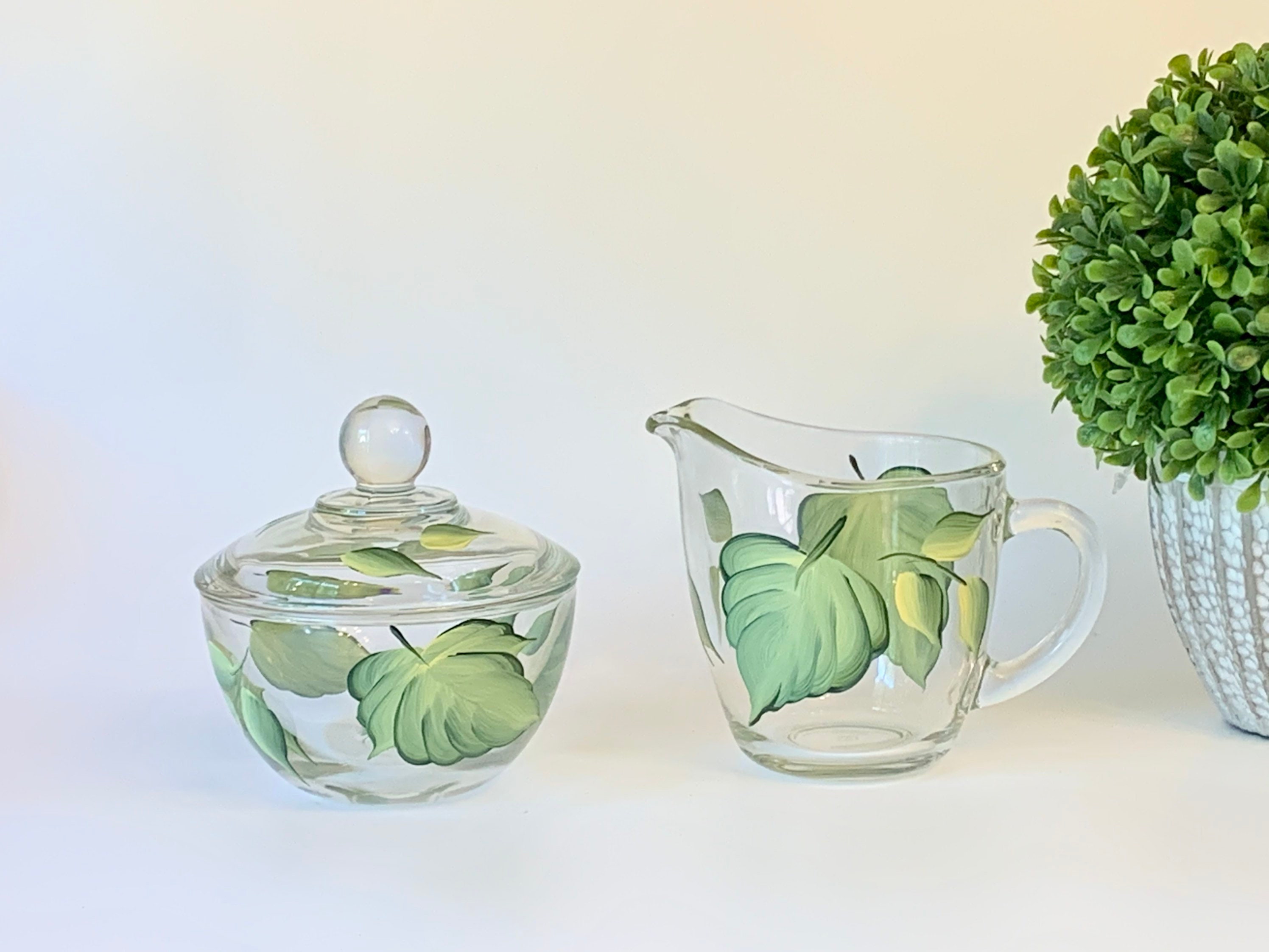 Hand painted glass sugar and creamer set sunflowers or sage Etsy