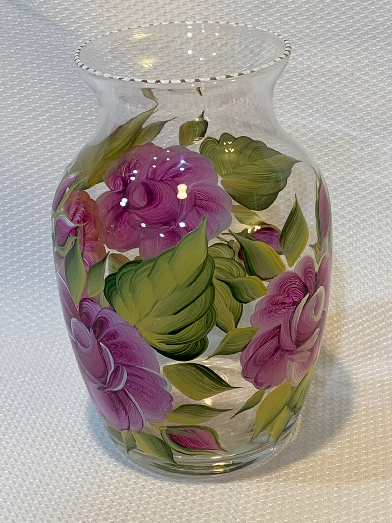 Painted Glass Vase Painted Roses Flowers Vase Wedding Gift Etsy