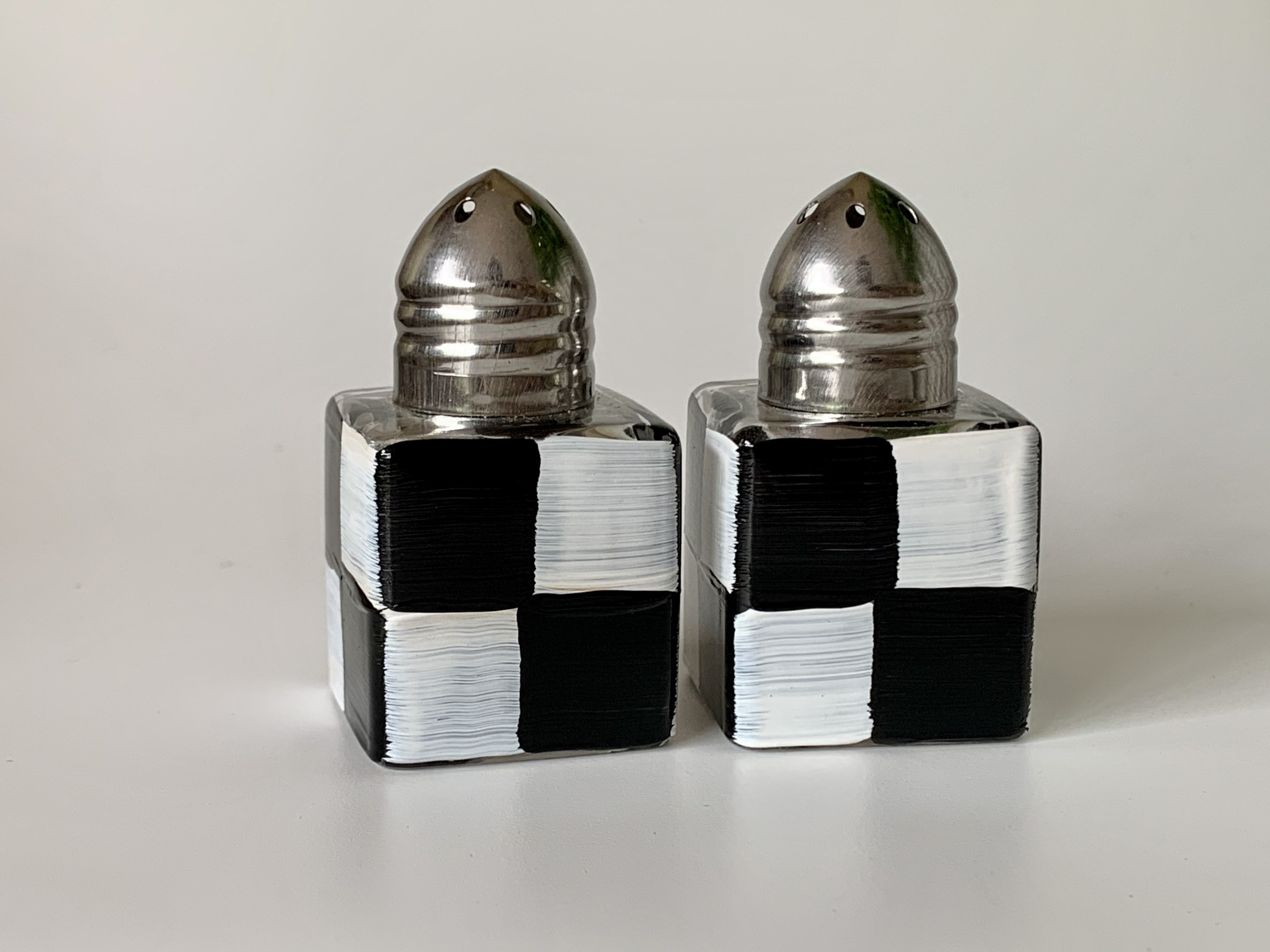 Painted mini salt and pepper shakers with black and white Etsy