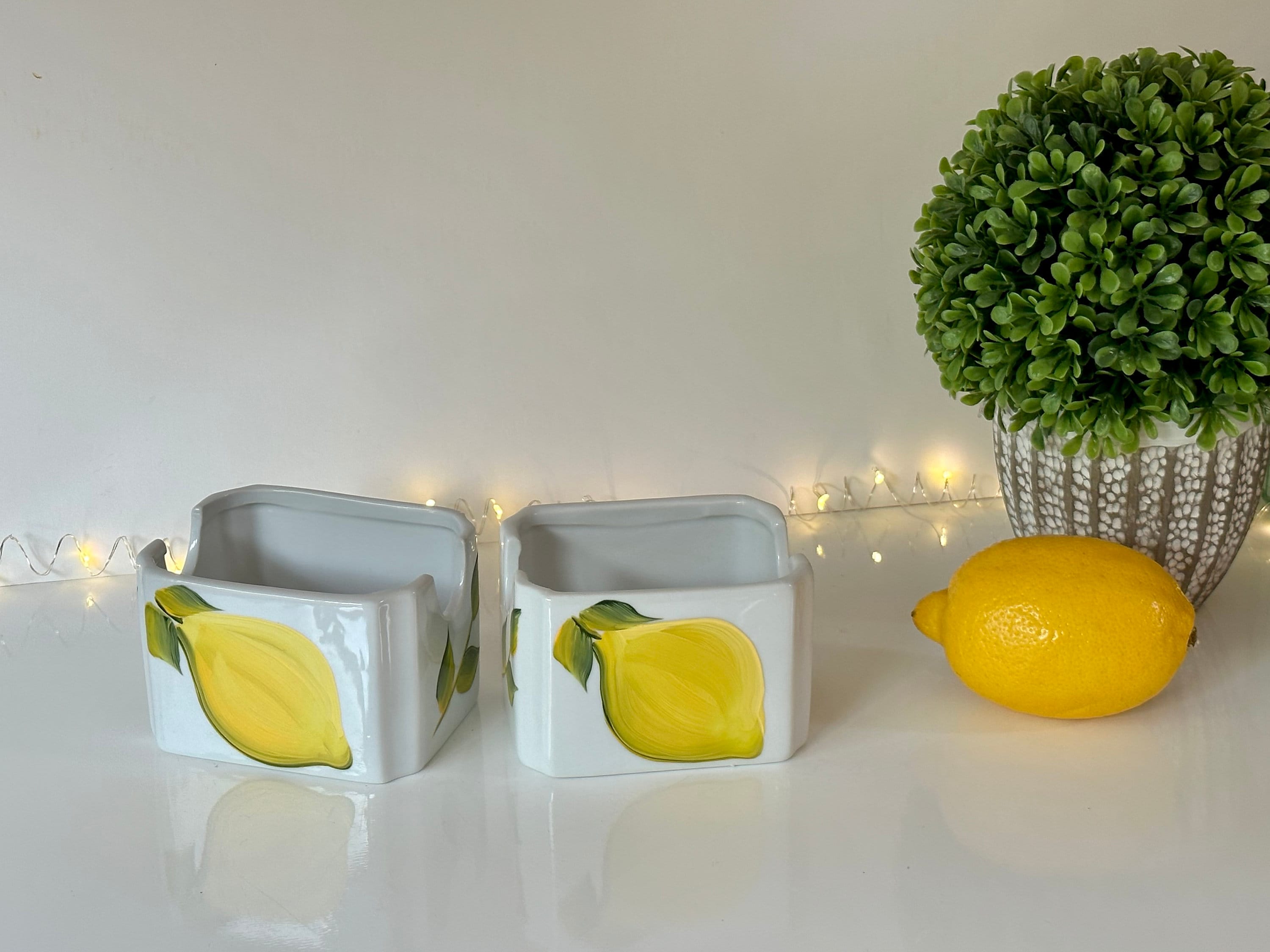 Painted Ceramic Lemon Sweetn'low Dish, Sugar Packets Holder, Tea