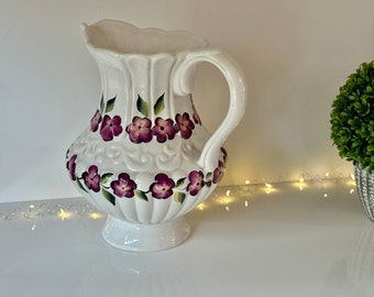 Painted floral ceramic pitcher social worker gift, 50th birthday gift for women,  sister gift from sister floral wedding anniversary gift