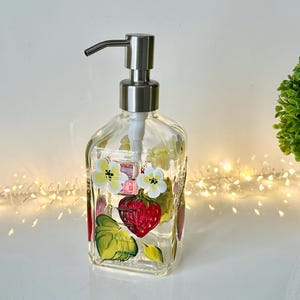 Dish soap dispenser painted  strawberry, strawberry godmother soap dish gift for kitchen bathroom, hand lotion gift  basket for women